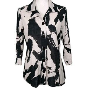 Parsley & Sage Button up Shirt 100% Cotton B&W Art to Wear Textured Geometric S